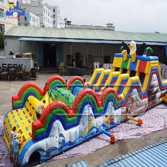 Aufblasbare Wasserparkrutsche, langer Hindernisparcours mit Pool