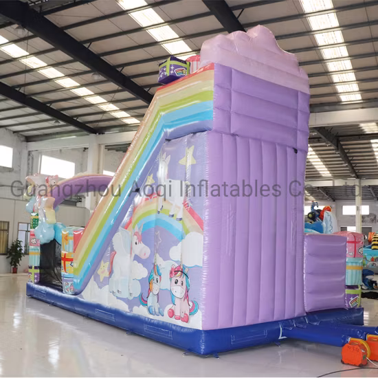 Aoqi Design Macaron aufblasbare Regenbogen-Einhorn-Schlossrutsche für Party